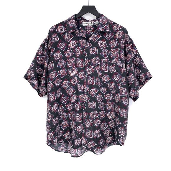 VTG THUMS UP For Him Silk Button Down Casual Shirt Grey Red Orange XL - Picture 1 of 8